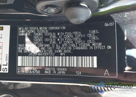 2007 Toyota 4Runner Sr5 V6 z USA, uszkodzony, nr VIN JTEZU14R470097252